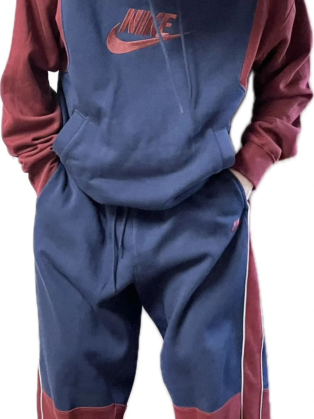Nike Navy Maroon Two-Tone Hoodie and Joggers sweatsuit sweatpants hoodie set NWT